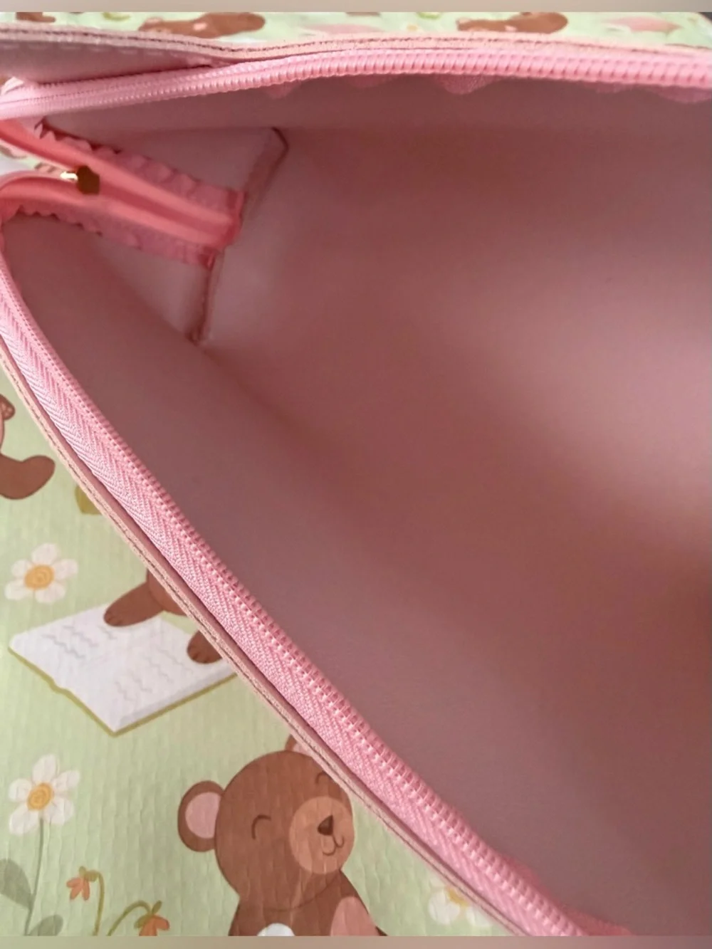 Adorable Baby Pink Cosmetic Bag with Gold Zipper and Cat Ears